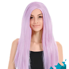 Long straight purple wig with centre part – perfect for cosplay, fantasy, and fairy-tale costumes