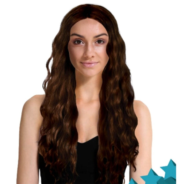 Long Wavy Middle Part Wig - Brown