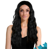 Long wavy black costume wig with middle part – perfect for cosplay or Halloween