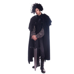 Lord snow hire costume includes, quality black cape with fur, chainmail faux shirt, vest, wig and 3 belts.