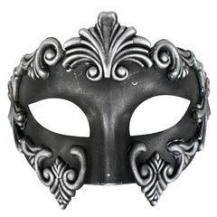 Men’s Venetian half-face mask with Roman detailing in copper, silver, gold, or black with satin ribbon ties