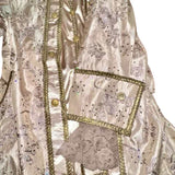 Louis XVI Antique Rose Costume – Hire, close view of ornate 18th century French fabric texture, Brisbane