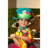 Mad Hatter Girls Deluxe Costume - Teen, oversize hat with large ribbon and 10/6.