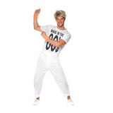 Front view of 80s men’s white costume set