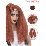 Long wavy magenta rocky horror wig with details