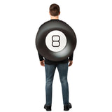 Magic 8 Ball Tabard Costume – back view showing black foam tabard with printed number 8 logo.