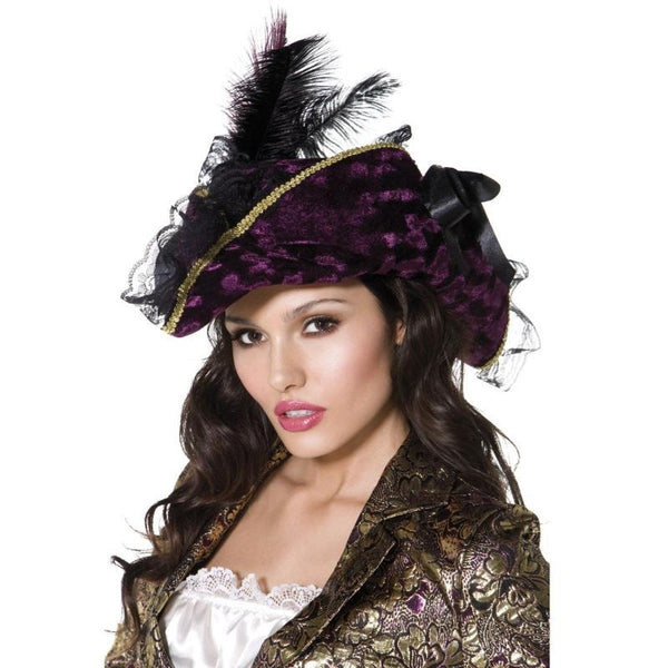 Maiden of the Sea pirate hat with lace trim and feather