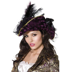 Maiden of the Sea pirate hat with lace trim and feather