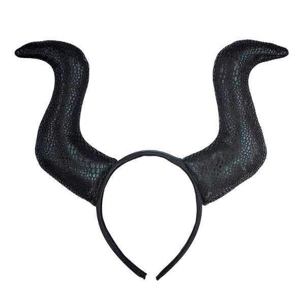 Black Malefica horns headband costume accessory for Halloween and fairy-tale villain outfits