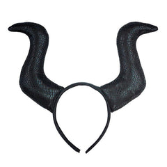 Black Malefica horns headband costume accessory for Halloween and fairy-tale villain outfits