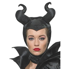 Maleficent Deluxe Adult Costume, black and shiny bat wing sleeves, high collar and seperate headress.