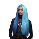 Manic Panic Atomic Split Ultra Vamp Wig, long, no fringe, heat resistant two tone blue wig.