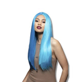 Manic Panic Atomic Split Ultra Vamp Wig, long, no fringe, heat resistant two tone blue wig.