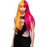 Long straight split-colour wig with fringe