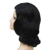marlene black wig with soft waves, shoulder length.