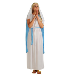 Ladies Mary costume with blue headscarf and cream robe