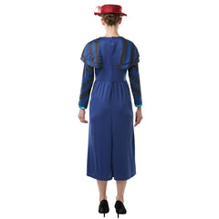 Mary Poppins Returns Deluxe Costume - Adult, blue and black A line dress which looks like a coat.