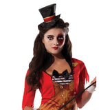 Mauled Ringmistress costume with blood-splattered jacket, jagged skirt, and mini hat – circus horror
