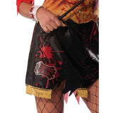 Mauled Ringmistress costume with blood-splattered jacket, jagged skirt, and mini hat – circus horror