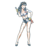 Tinsley FX Temp Tattoo - Mechanic Pin Up, lady in short shorts and midriff top.