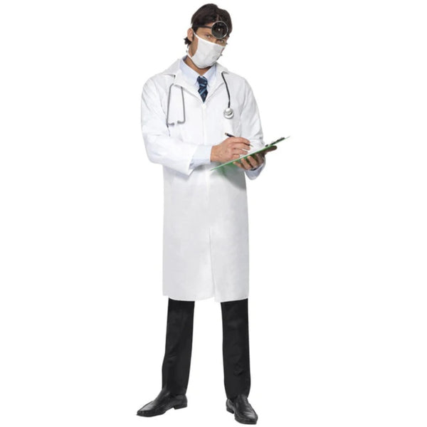White medical lab coat and mask costume set