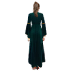 Medieval Queen Costume green dress with cream panel and lace-up bodice