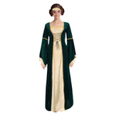 Green medieval queen costume adult dress with lace up bodice