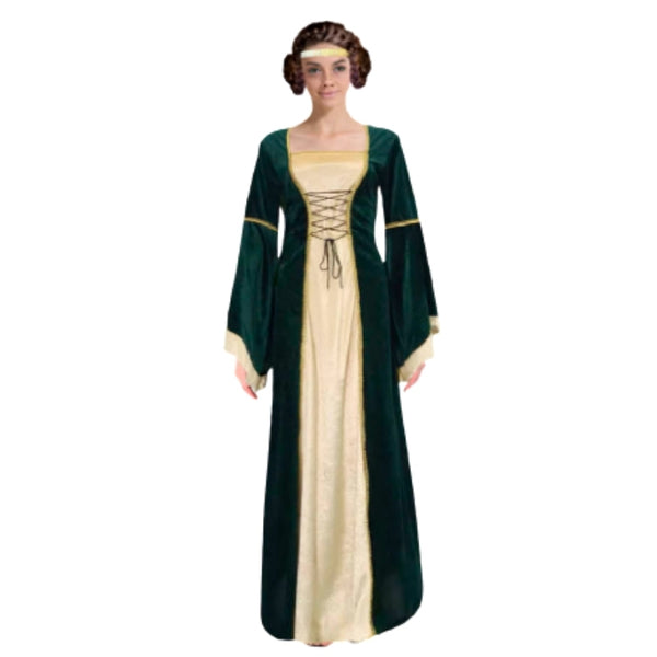 Green medieval queen costume adult dress with lace up bodice