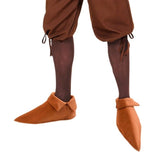 Side view of medieval style brown shoe covers costume accessory