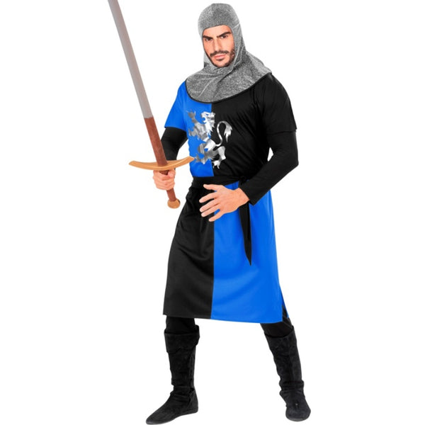 Medieval warrior costume black blue with lion chest print