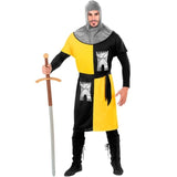 Medieval warrior costume black and yellow with hood