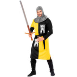 Medieval warrior costume black yellow with castle chest print