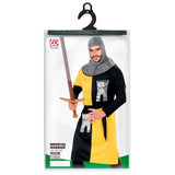 Medieval warrior costume black and yellow packaging