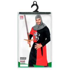 Medieval warrior costume red black with lion chest print