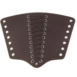 Brown leather bracer with laces on a white background