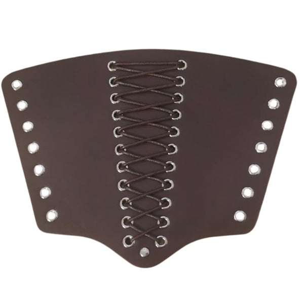 Brown leather bracer with laces on a white background