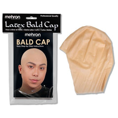 Mehron professional-grade bald cap made from nude latex, designed to be trimmed to fit for a realistic bald effect. Ideal for theatrical performances, cosplay, or special effects makeup.