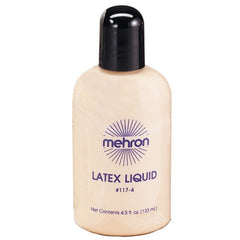 Mehron Liquid Latex Light Flesh 133ml bottle – used for special effects makeup, prosthetic adhesion, and 3D wound textures