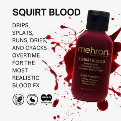 Mehron Squirt Blood 60ml – Dark Venous fake blood for special effects and Halloween makeup