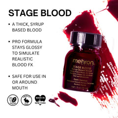 Mehron dark venous stage blood 30ml with brush for SFX makeup and Halloween