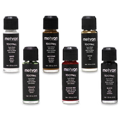 Mehron Tooth FX tooth paint in black, red, and gold with brush applicator – 4ml SFX makeup