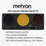 Infographic of Mehron tri colour cream palette
