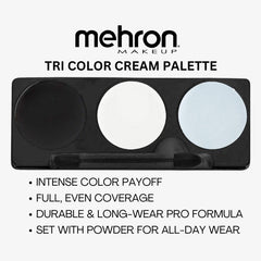 make up pallet by Mehron for skeleton using white, grey and black