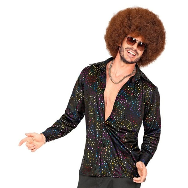 mens 70s disco shirt black sequin style