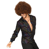 black disco shirt multicolour pattern mens