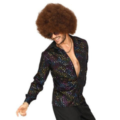 mens 70s disco shirt black sequin style