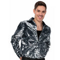 Mens 70s Disco Shirt Silver Tiger Print