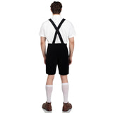 Full body back view of the Men’s Bavarian Lederhosen costume shorts, featuring above-the-knee length, traditional detailing, and crossed braces, showcasing the authentic fit and design from behind.