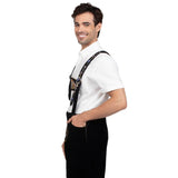 Close-up side view of the Men’s Bavarian Lederhosen braces, showcasing detailed colourful embroidery and sturdy stitching, highlighting the traditional design and craftsmanship.