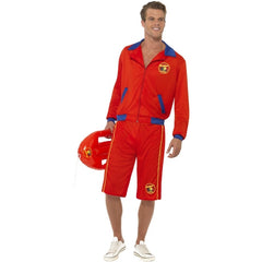 mens baywatch lifeguard costume relaxed fit shorts front view red outfit
